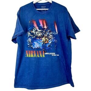 Nirvana Women’s Unplugged in New York Cotton Graphic T Shirt Blue Size XL NWOT